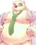 anthro belly blue_eyes clothed clothing eyewear fur glasses humanoid_hands male moobs necktie nipples open_clothing open_shirt open_topwear overweight overweight_anthro overweight_male shirt simple_background solo topwear white_background white_body white_fur episode0006 lifewonders tokyo_afterschool_summoners leib_(tas) bear mammal polar_bear ursine 2018