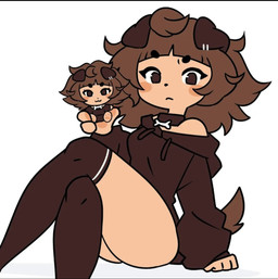 anthro black_bars clothing female female_anthro legwear plushie pose serious_face sitting solo tights typh mimi_(typh) canid canine mammal colored digital_media_(artwork) letterbox
