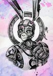 anthro clothing eye_scar facial_scar hand_on_sword looking_at_viewer machine male porthole scar smile smirk solo tabard tattoo spiderdragon justice_(miwauturu) android lagomorph leporid mammal rabbit robot 2022 hi_res painting_(artwork) pen_(artwork) portrait traditional_media_(artwork) watercolor_(artwork)