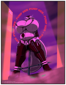 aroused auction bdsm big_breasts bodily_fluids bondage boots bound breasts chastity_cage chastity_device clothing cum femmesuit flat_chastity_cage footwear gag gagged genital_fluids hair high_heeled_boots high_heels hood huge_breasts inflatable leaking leaking_from_chastity legwear nose_hooks one-bar_prison ponytail pump ribbons shoes slightly_chubby smoke spotlight text thigh_boots thigh_highs masterzoroark666 mammal mustelid otter hi_res