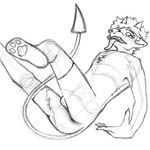 anthro anus balls butt clothing feet footwear fur genitals gesture hindpaw legwear looking_at_viewer male paws presenting sharp_teeth solo spade_tail spread_legs spreading suggestive suggestive_gesture tail teeth tongue tongue_out sprux mari bovid canid canine caprine demon goat hybrid mammal 1:1 absurd_res hi_res sketch