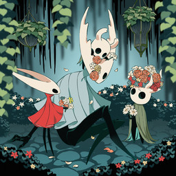 2_horns ambiguous_gender biped black_body black_eyes blue_flower cloak clothed clothing fingers flower group holding_flower holding_object hollow_eyes horn petals plant red_flower sitting standing white_flower yellow_flower arizuka00 hollow_knight team_cherry broken_vessel_(hollow_knight) hollow_knight_(character) hornet_(hollow_knight) the_knight_(hollow_knight) arthropod vessel_(species) 1:1 2021 hi_res female_(lore) half_sister_(lore) sibling_(lore) sister_(lore)
