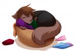 2018 anthro basket biped brown_body brown_fur brown_hair canid canine canis clothed clothing conditional_dnp container covering covering_self curled_up digitigrade eyebrows eyes_closed female fur hair keidran mammal natani panties simple_background sketch sleeping solo tom_fischbach twokinds underwear white_background wolf