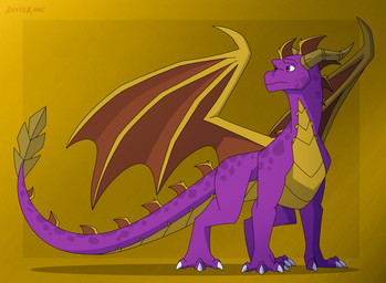 3_toes 4_horns all_fours back_spikes dorsal_frill feet feral frill_(anatomy) horn male multi_horn purple_body purple_eyes quadruped simple_background solo spikes spikes_(anatomy) tail text toes wings yellow_wings zilonking activision mythology spyro_the_dragon the_legend_of_spyro spyro dragon mythological_creature mythological_scalie scalie 2026 digital_media_(artwork) english_text hi_res model_sheet signature