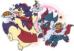 ambiguous_gender beverage biped bread claws coffee croissant duo fan_character feral finger_claws food fusion generation_4_pokemon generation_6_pokemon generation_8_pokemon hi_res hisuian_form hisuian_typhlosion honchkrow mega_absol mega_evolution nintendo one_eye_closed ouroborotter pancake pokemon pokemon_(species) pokemon_cafe_remix pokemon_mystery_dungeon purple_eyes quadruped red_eyes regional_form_(pokemon) signature spike_chunsoft toe_claws wink