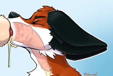 anthro black_body black_fur bodily_fluids deep_throat duo eyes_closed fur genital_fluids genitals male male/male oral oral_penetration orange_body orange_fur peeing penetration penis urine watersports white_body white_fur vikas ferix666 canid canine fox mammal hi_res