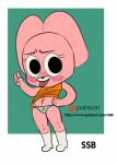 anthro boots clothed clothing dress female footwear fur hand_sign looking_at_viewer navel panties patreon_logo pink_body pink_fur pose raised_clothing raised_dress shoes simple_background solo standing teasing text tongue tongue_out underwear young ssb_(artist) cartoon_network patreon the_amazing_world_of_gumball anais_watterson lagomorph leporid mammal rabbit 2017 absurd_res digital_media_(artwork) hi_res url