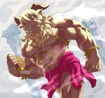 abs anthro biceps blonde_hair book bottomwear chain clothing hair horn loincloth male muscular muscular_anthro muscular_male pecs pillar solo pitania4 lifewonders tokyo_afterschool_summoners azazel_(tas) bovid caprine goat mammal 2022 hi_res