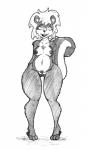 2017 anthro areola breasts chest_tuft clitoris clothing drawnbuttons erect_nipples female footwear fur genitals harr_turnpike hi_res mammal mephitid monochrome nipples nude pregnant pregnant_anthro pregnant_female pubes pussy sandals skunk solo standing striped_body striped_fur stripes thigh_gap traditional_media_(artwork) tuft vector_(hsd)