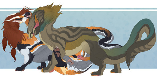 anus bite clitoris duo female feral forked_tongue fur genitals green_body green_fur grey_body grey_fur looking_back looking_pleasured love_bite male male/female nubbed_penis open_mouth orange_body orange_fur pawpads paws penis sex simple_background tail teeth tongue vein veiny_penis vulva ravedoq mythology dragon hybrid mythological_creature mythological_scalie scalie wingless_dragon hi_res