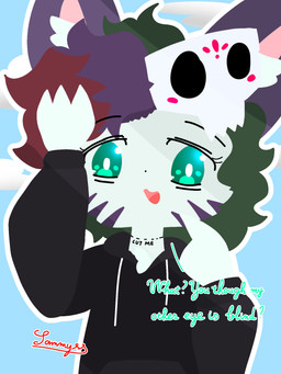 3_fingers adolescent anthro black_clothing black_hoodie black_nose black_topwear clothed clothing eyelashes facial_markings female fingers fully_clothed fur gesture green_eyes green_hair hair hand_gesture head_markings hoodie inner_ear_fluff looking_at_viewer markings mask_on_head multicolored_hair open_mouth outline outside pink_inner_ear pointing pointing_at_self purple_ears purple_hair red_hair solo talking_to_viewer topwear tuft white_body white_fur white_inner_ear_fluff white_outline young young_anthro young_female conditional_dnp xammyxx demi_(xammyxx) domestic_cat felid feline felis mammal 2026 3:4 digital_media_(artwork) hi_res ibispaint_(artwork) lineless signature watermark