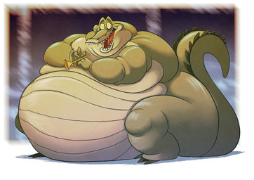 anthro belly big_belly brass_instrument claws fangs holding_musical_instrument holding_object holding_trumpet male morbidly_obese morbidly_obese_anthro morbidly_obese_male musical_instrument nude obese obese_anthro obese_male open_mouth overweight overweight_anthro overweight_male raised_tail scales sitting smile solo tail teeth thick_thighs tongue trumpet wide_eyed wide_hips wind_instrument daddyzagur disney the_princess_and_the_frog louis_(tpatf) alligator alligatorid crocodilian reptile scalie 2025 hi_res