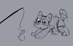 all_fours ambiguous_gender anthro cat_toy fur grey_background pounce_pose simple_background solo stripes tail tail_motion tailwag toy wide_eyed rabiesram ullr_(rabiesram) felid feline lynx mammal sketch male_(lore)