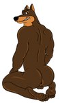 anthro anus balls barefoot brown_body brown_fur butt feet fur genitals humanoid_feet looking_at_viewer looking_back male multicolored_body multicolored_fur muscular muscular_anthro muscular_male nude plantigrade sharp_teeth smile smirk soles solo teeth toes two_tone_body two_tone_fur wrinkled_feet wrinkles nightfox90 road_rovers blitz_(road_rovers) canid canine canis dobermann domestic_dog mammal pinscher hi_res