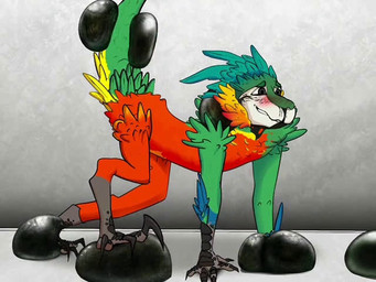 3_claws 3_toes 5_fingers all_fours anthro bdsm biped blue_body blue_feathers blush bound claws encasement entrapment feathered_crest feathered_tail feathers feet finger_claws fingers flustered green_body green_feathers head_crest impact inflatable inflating kronos_unveiled latex liquid_latex male multicolored_body nude overwhelmed red_body red_feathers slime solo sticky stuck tail toe_claws toes trap_(contrivance) trapped yellow_body yellow_feathers mx_mango sound_warning alexian dinosaur dromaeosaurid feathered_dinosaur feathered_scalie prehistoric_species reptile saurischian scalie theropod velociraptor 2025 4:3 animated colored digital_media_(artwork) short_playtime sound webm