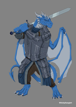 anthro armor blue_body fantasy knight male medieval_armor medieval_fantasy melee_weapon muscular muscular_anthro muscular_male scales solo sword swordfight warrior weapon witchydawgart mythology dragon mythological_creature mythological_scalie scalie hi_res