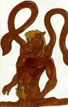 4_fingers abs anthro balls brown_body brown_fur brown_tentacles erection fingers fur genitals hair male mane nipples pecs penis solo tentacles unusual_anatomy unusual_genitalia unusual_penis terminotaur equid equine horse mammal half-length_portrait portrait