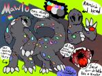 6_legs ambiguous_gender black_eyes claws fangs fur grey_body grey_fur mouth_shot multi_leg multi_limb multicolored_body multicolored_fur open_mouth red_paws simple_background smile solo spots teeth text throat tongue halvid9508 mawlo_(halvid9508) monster taur 4:3 english_text model_sheet