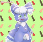 anthro blue_body blue_fur fur genitals green_eyes male penis solo thinking_pose misterdonut nintendo pokemon fisk_(character) generation_6_pokemon meowstic pokemon_(species)