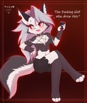 anthro areola areola_slip barely_visible_areola biped breasts cellphone clothed clothing collar cross-popping_vein crossed_legs dialogue ear_piercing ear_ring electronics female female_anthro fur hair holding_object holding_phone kemono long_hair looking_at_viewer notched_ear open_mouth phone piercing profanity red_sclera ring_piercing small_breasts smartphone solo spiked_collar spikes text white_body white_fur white_hair kryztar e621 helluva_boss mythology loona_(helluva_boss) canid canid_demon canine demon hellhound mammal mythological_canine mythological_creature absurd_res digital_media_(artwork) e621_post_recursion english_text hi_res shaded