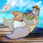 anthro balls big_butt bottomless brown_body brown_fur butt clothed clothing duo fupa fur genitals grey_body grey_fur hat headgear headwear hug male male/male overweight overweight_male perineum young young_anthro ftmrerkw11 disney talespin the_jungle_book baloo kit_cloudkicker bear mammal sloth_bear ursine 1:1 hi_res