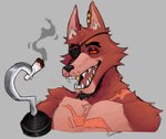 anthro canid canine drugs ear_piercing ear_ring eye_patch eyewear five_nights_at_freddy's fox foxy_(fnaf) fur gold_(metal) gold_earring gold_tooth hi_res hook hook_hand male mammal marijuana mr_sharky piercing pirate red_body red_eyes red_fur ring_piercing scottgames solo
