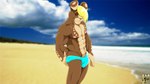 abs anthro beach black_nose blonde_hair blue_clothing blue_speedo blue_swimwear brown_body brown_fur bulge button_ears closed_smile clothed clothing cloud day eyes_closed floppy_ears fur hair hair_over_eye male markings mouth_closed muscular muscular_anthro muscular_male navel nipples outside pink_nipples rabbit_ears sand scut_tail seaside short_tail sky smile solo speedo speedo_only spots spotted_body spotted_fur standing swimwear tail topless fabfelipe lagomorph leporid mammal rabbit 2012 digital_drawing_(artwork) digital_media_(artwork) portrait three-quarter_portrait