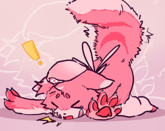 >_< anthro ass_up blue_claws bodily_fluids claws countershade_face countershade_fur countershade_tail countershading crying dipstick_ears ear_markings emanata exclamation_point eyes_closed flash_emanata fur kemono kneeling lying male markings messy_tail multicolored_ears on_front open_mouth pawpads pink_body pink_fur pink_markings pink_pawpads pivoted_ears solo tail tears yzmycl canid canine mammal digital_drawing_(artwork) digital_media_(artwork) flat_colors hi_res