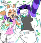 alternative_fashion anthro antlers clothed clothing duo female horn party rave scene_(fashion) scene_haircut sparklefur xd catjam_(artist) pierre_(catjam) xcite_(catjam) yan_(character) deer mammal