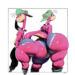 3_fingers 3_toes ambiguous_gender anthro anthrofied backwards_hat belly big_butt black_spots bottom_heavy bottomwear butt clothed clothing collar curvy_figure denim denim_bottomwear denim_clothing denim_hotpants denim_shorts feet femboy fingers glistening glistening_body glistening_butt glistening_eyes glistening_legs glistening_skin glistening_thighs green_clothing green_hat green_headwear grey_eyes hat headgear headwear hotpants huge_butt huge_thighs hyper hyper_butt light looking_aside looking_at_viewer looking_back looking_back_at_viewer markings multiple_poses pear-shaped_figure pink_body pink_collar pink_tail pose presenting presenting_hindquarters pupils rear_view shorts side_view simple_background slightly_chubby smile solo spots tail tan_markings teapot_(body_type) thick_tail thick_thighs toes white_background white_sclera wide_hips sqoon hanna-barbera the_flintstones dino_(flintstones) dinosaur mammal prehistoric_species reptile scalie snorkasaurus 2025 colored dated digital_drawing_(artwork) digital_media_(artwork) full-length_portrait hi_res lighting pinup portrait shaded