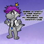 anthro balls chastity_cage chastity_device clothed clothing crown fluffy fur genitals hair headgear humor male paws penis profanity sheath_cage simple_background smile solo tail text crmlcd krmkng mario_bros nintendo king_(crmlcd) furred_yoshi yoshi 1:1 english_text hi_res