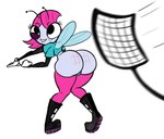 anthro aroused bite biting_lip biting_own_lip boots butt butt_slap clothing female fly_swatter freckled_face freckles gloves hair handwear legwear panties pink_hair simple_background slap solo spank_marks spanking stockings underwear white_background unknown_artist disney the_buzz_on_maggie maggie_pesky arthropod fly_(animal) housefly insect 2020