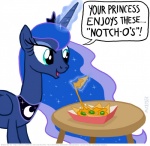 blue_body blue_feathers cheese chips_(food) crown dairy_products dialogue feathered_wings feathers female feral food headgear horn liquid_cheese moon nachos open_mouth princess royalty simple_background solo text white_background wings ktrutle friendship_is_magic hasbro my_little_pony mythology princess_luna_(mlp) equid equine mammal mythological_creature mythological_equine winged_unicorn 2013 english_text