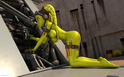 areola breasts butt eyebrows eyelashes eyewear eyewear_on_head feet female glistening glistening_body glistening_skin goggles goggles_on_head green_body green_eyes green_skin kneeling lekku_(anatomy) mechanic navel nipples not_furry outside pliers repair screwdriver smooth_skin solo tools vehicle wrench kondas_peter star_wars star_wars_rebels hera_syndulla alien alien_humanoid humanoid twi'lek 16:10 2022 3d_(artwork) digital_media_(artwork) hi_res widescreen