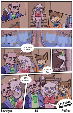 anthro baby_bottle bottle clothing container costume crowd diaper fursuit group male onesie speech_bubble text trio bewskyss bear canid canine fennec_fox fox giant_panda mammal true_fox absurd_res comic english_text hi_res