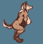 anthro big_breasts breasts brown_body brown_fur eyes_closed female fur muscular muscular_anthro muscular_female nipples nude paws simple_background smile solo tail unknown_artist flockdraw canid canine canis mammal wolf 2010 low_res