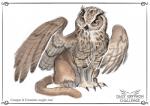 ambiguous_gender avian bird brown_body brown_eyes brown_feathers claws cougar digital_media_(artwork) english_text eurasian_eagle-owl feathered_wings feathers felid feline feral gryphon horned_owl mammal mythological_avian mythological_creature mythology owl pechschwinge sitting solo tail text true_owl wings