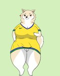 anthro big_breasts bottomless breasts cleavage clothed clothing curvy_figure female genitals huge_breasts huge_thighs innie_pussy looking_at_viewer overweight pussy solo thick_thighs voluptuous buraian287 laika_(buraian287) canid canine canis domestic_dog mammal shiba_inu spitz