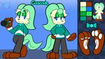 3_toes anthro barefoot bow_tie camera curling_toes duo feet feet_together female half-closed_eyes male male/female narrowed_eyes smile smug soles toes mintytempest nintendo pokemon cascade_(mintytempest) eeveelution generation_4_pokemon leafeon pokemon_(species) hi_res model_sheet