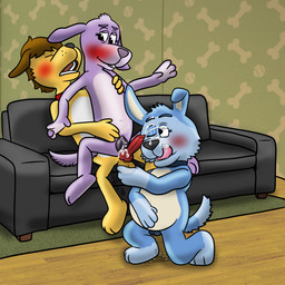 3_toes 4_fingers after_sex age_difference animal_genitalia animal_penis animal_vulva anthro balls belly big_belly black_nose blue_body blue_fur blush bodily_fluids brown_ears brown_hair canine_genitalia canine_penis canine_vulva collar cum cum_in_vagina cum_inside cum_on_face dripping dripping_vulva ejaculation eyelashes eyes_closed feet female fingers floppy_ears freckles fur furniture genital_fluids genitals group group_sex hair holding_balls knot knotted_penis licking licking_lips male male/female mature_female navel nude older_female one_eye_closed open_mouth orgasm penis purple_body purple_fur rug sex sitting smile sofa stain teeth threesome toes tongue tongue_out translucent trio vaginal_fluids vulva wallpaper_(decoration) white_belly yellow_body yellow_fur deltaflame go_dog_go! colby_(deltaflame) fan_character maw_barker sergeant_pooch bird_dog canid canine canis domestic_dog hunting_dog labrador mammal retriever terrier 1:1 digital_drawing_(artwork) digital_media_(artwork) hi_res shaded mother_(lore) parent_(lore)