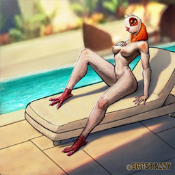 anthro avian_feet breasts female light medium_breasts navel nipples non-mammal_breasts non-mammal_navel non-mammal_nipples nude poolside solo sunlight eggstazzy spies_in_disguise lovey_(spies_in_disguise) avian bird columbid pigeon 1:1 absurd_res hi_res