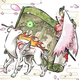 ambiguous_gender biped black_nose clothed clothing eyes_closed feral fire flute fur group holding_object looking_back musical_instrument nude petals quadruped scroll tail white_body white_fur white_tail wind_instrument woodwind_instrument 沙月ゆう capcom clover_studio okami_(capcom) amaterasu_(okami) issun_(okami) waka_(okami) arthropod canid canine canis deity human insect mammal wolf