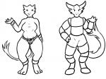 anthro clothing duo female male simple_background white_background slinkoboy lian_(species) 4:3 monochrome