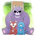 3_toes black_nose blue_body feet group kemono plant purple_body scar sitting toes tree kinoshita-jiroh bono_bono bonobono higuma_no_taishou bear mammal mustelid otter 2024 hi_res