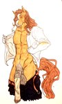 anatomically_correct anatomically_correct_genitalia animal_genitalia animal_penis anthro balls big_balls big_penis bottomwear bottomwear_down clothed clothing equine_genitalia equine_penis fur genitals hair huge_penis male mature_male muscular muscular_male orange_body orange_fur orange_hair pants pants_down partially_clothed penis solo well_dressed mireina junquillo_mac equid equine horse mammal absurd_res hi_res