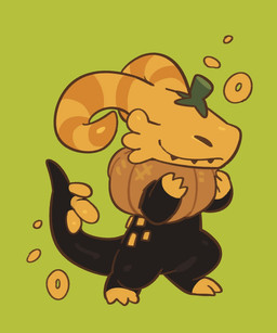 black_body blessed_image feral food fruit green_background holidays male plant pumpkin simple_background solo standing yellow_body dog_phenomenon halloween rain_world videocult lizard_(rain_world) yellow_lizard_(rain_world) 5:6 hi_res