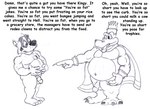 anthro armband biped bloodshot_eyes cape claws clothing crazy_eyes crown dialogue duo fat_joke genitals gesture hand_gesture headgear height_teasing holding_stomach humanoid_genitalia humanoid_penis male male/male musclegut muscular muscular_male navel nude overweight overweight_male penis pointing simple_background smile teeth_showing text white_background brucebadger donkey_kong_(series) nintendo bruce_(brucebadger) king_k._rool badger mammal mustelid musteline black_and_white english_text monochrome