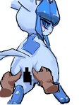 blue_body blue_sclera disembodied_hand female feral looking_at_viewer looking_back simple_background spreading podo nintendo pokemon eeveelution generation_4_pokemon glaceon pokemon_(species) censored