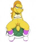 anthro bottomless breasts clothed clothing female genitals green_shell hair half-closed_eyes koopa koopa_troopa koopie_koo looking_at_viewer mario_bros narrowed_eyes nintendo non-mammal_breasts paper_mario paper_mario:_the_thousand_year_door pose pubes pussy reptile scalie shell simple_background smile solo spread_legs spreading third-party_edit turtle_shell whatsalewd white_background