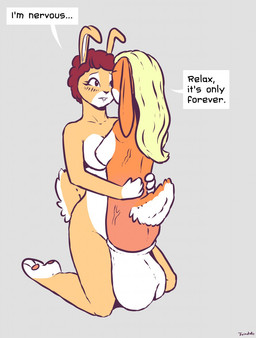 amputee anthro balls blonde_hair breasts cock_transformation dialogue disability duo genitals gynomorph hair intersex kneeling merging nipples nude pawpads penile_breasts penis quadruple_amputee short_hair simple_background text transformation vein veiny_penis juindalo lagomorph leporid mammal rabbit 2020 english_text hi_res